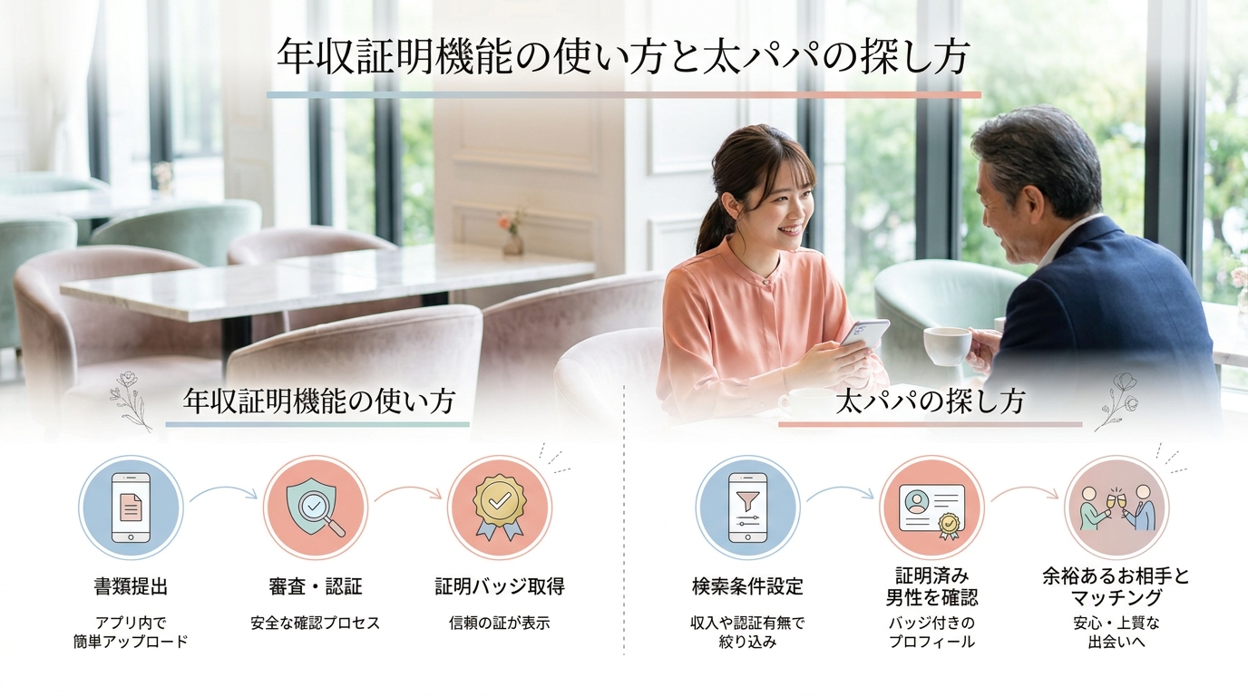 年収証明機能の使い方と太パパの探し方