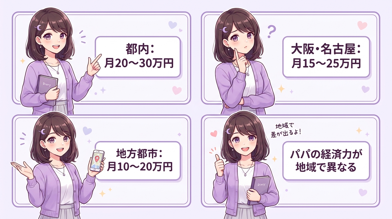 都内と地方でパパ活定期相場は2〜3割の差が出る