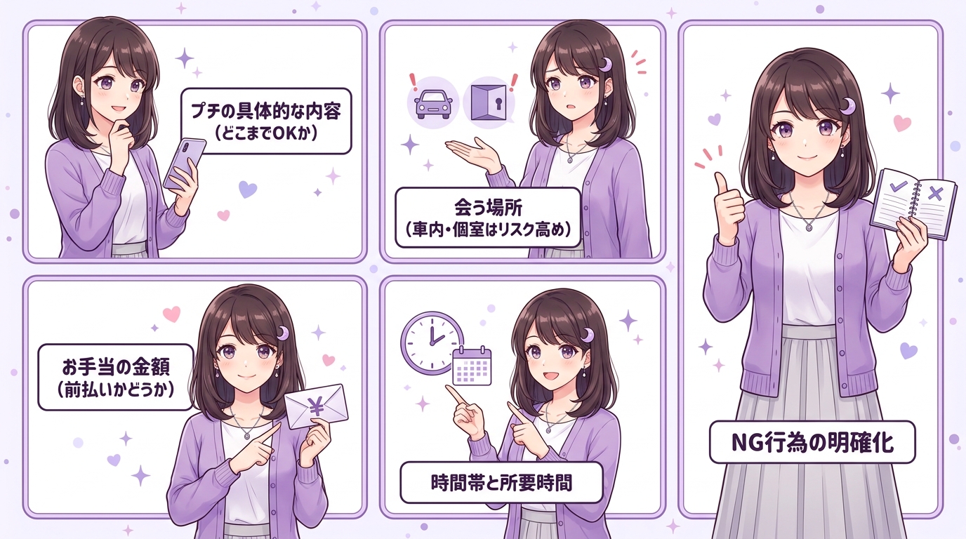 メッセージで条件を確認する流れ